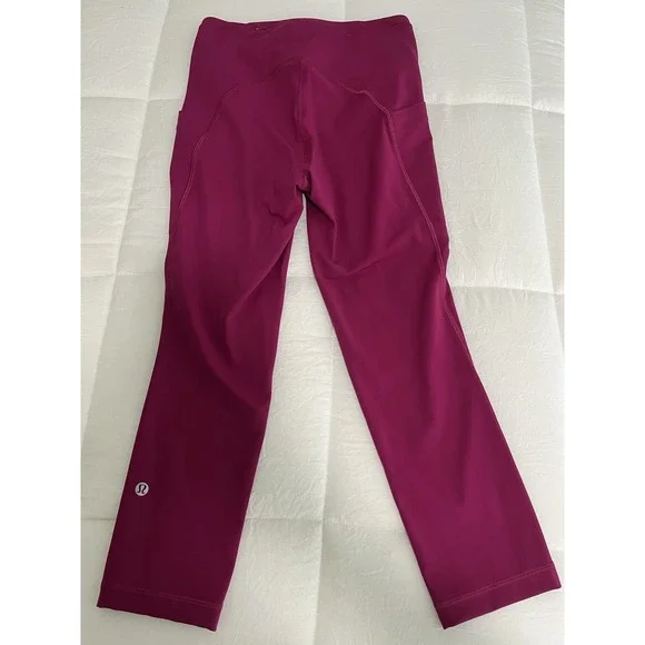 Lululemon 21" Deep Plum Burgundy Wine Crop Leggings Size 4 EUC - Picture 2 of 7